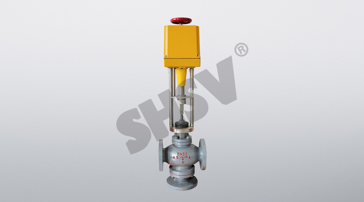 Electric three-way convergence, diverting valve